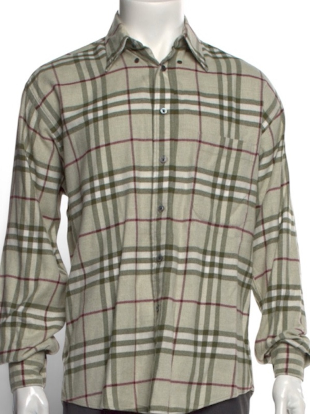 Burberry NOVA Olive Green Plaid Button Down Long Sleeve Shirt Cotton Men’s XL EC